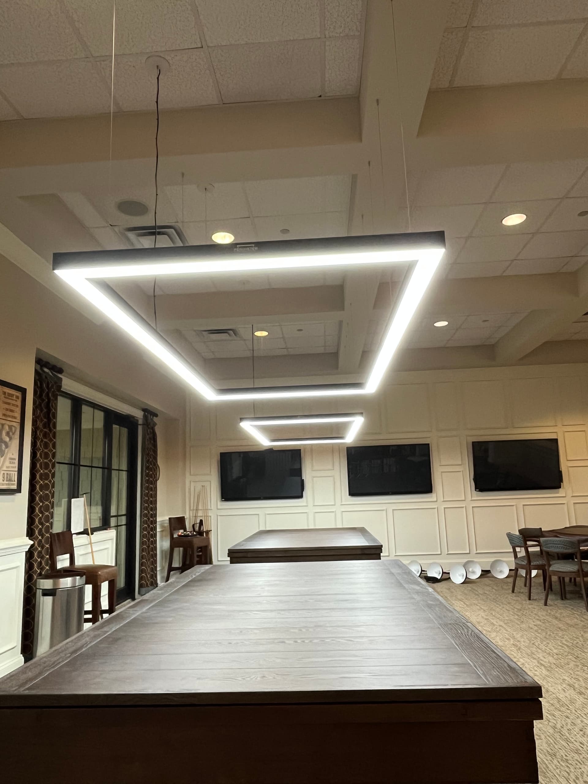 Gallery photos for Custom Lighting Installation Above Clubhouse Pool Tables: Image #2
