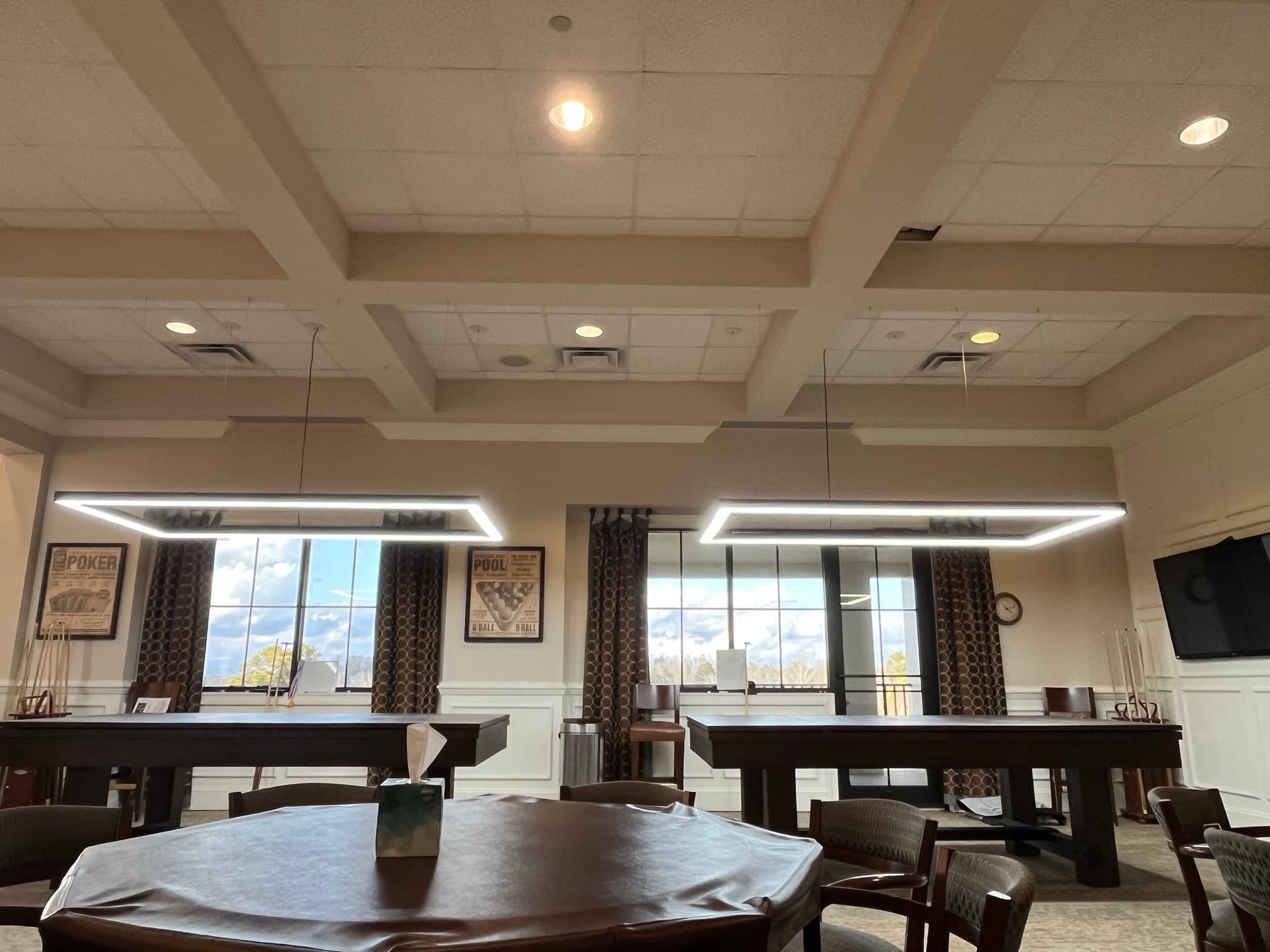 Gallery photos for Custom Lighting Installation Above Clubhouse Pool Tables: Image #3