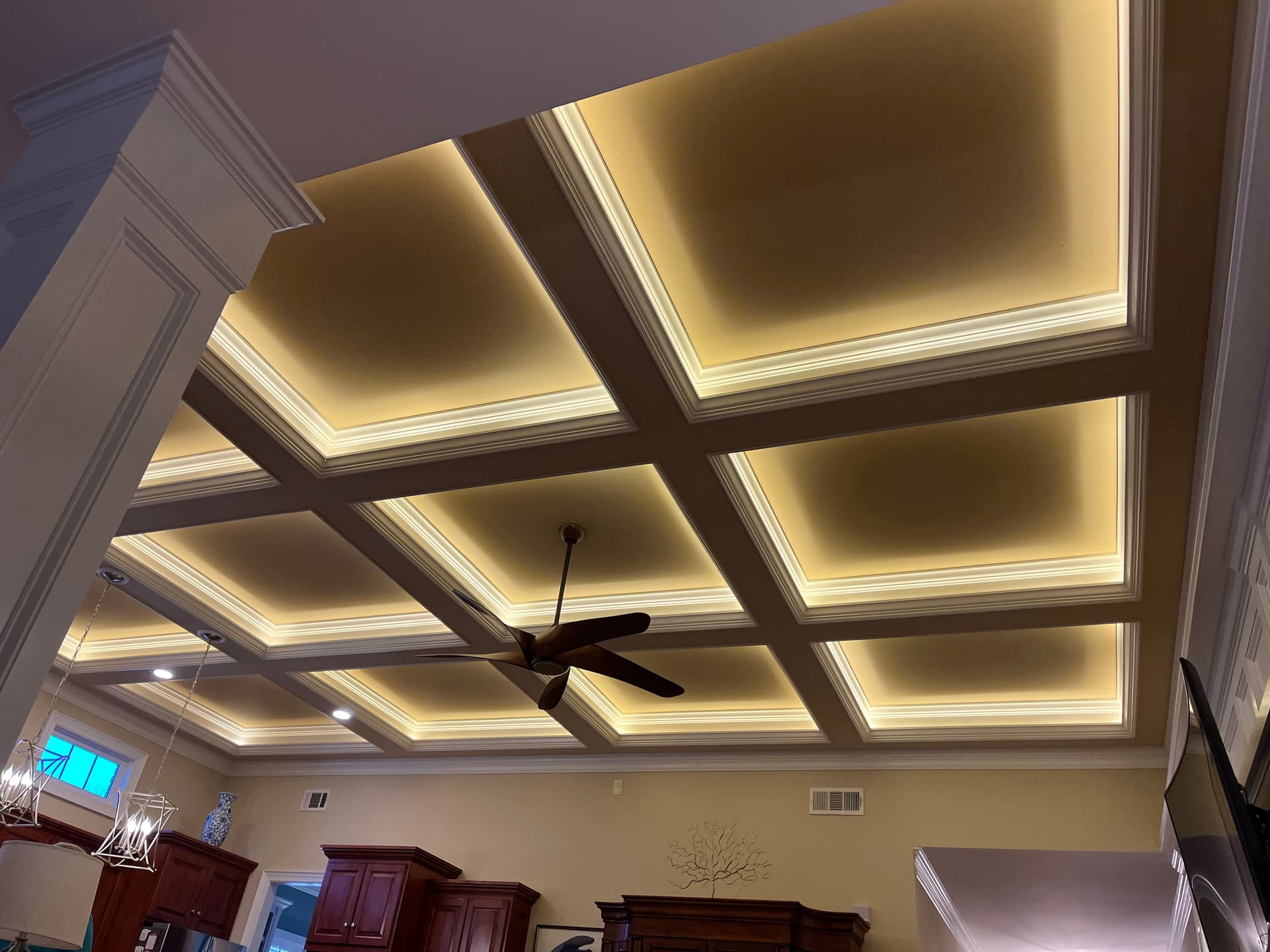 Gallery photos for Elegant Coffered Ceiling Lighting Installation: Image #1